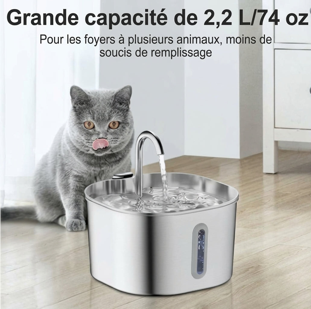Fontaine à Eau en Acier Inoxydable Silencieuse en Inox avec Indicateur LED pour Chiens et Chats
